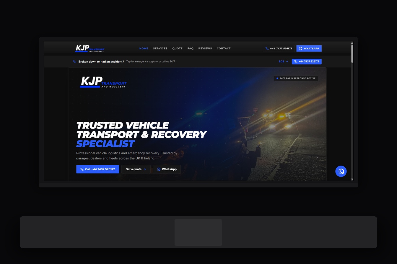 KJP Transport & Recovery branding and website design for KJP Transport and Recovery Ltd