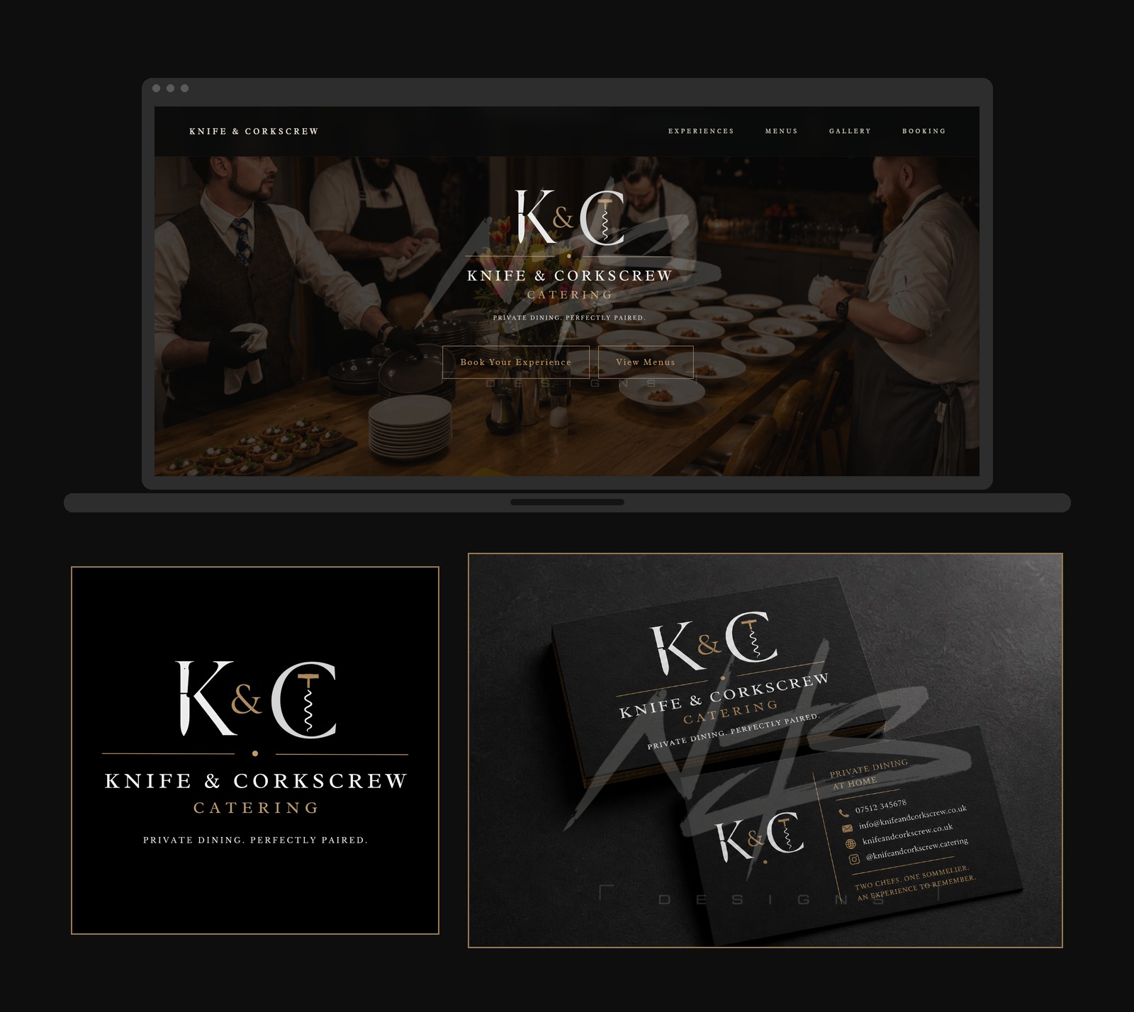 Knife & Corkscrew Catering branding and website design for Knife & Corkscrew Catering